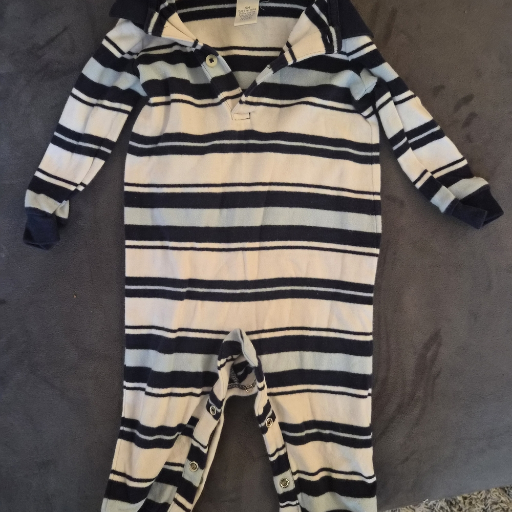 Ralph Lauren Navy and White Striped One Peice With Buttons And Snaps
